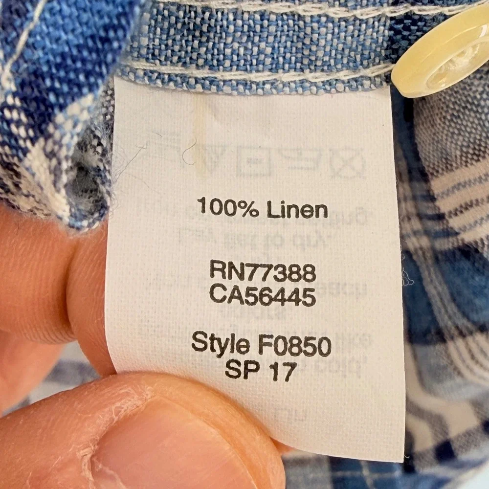J Crew Slim Fit Blue Plaid Linen Button Down Shirt XL F0850